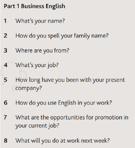Example of Speaking Part 1 questions